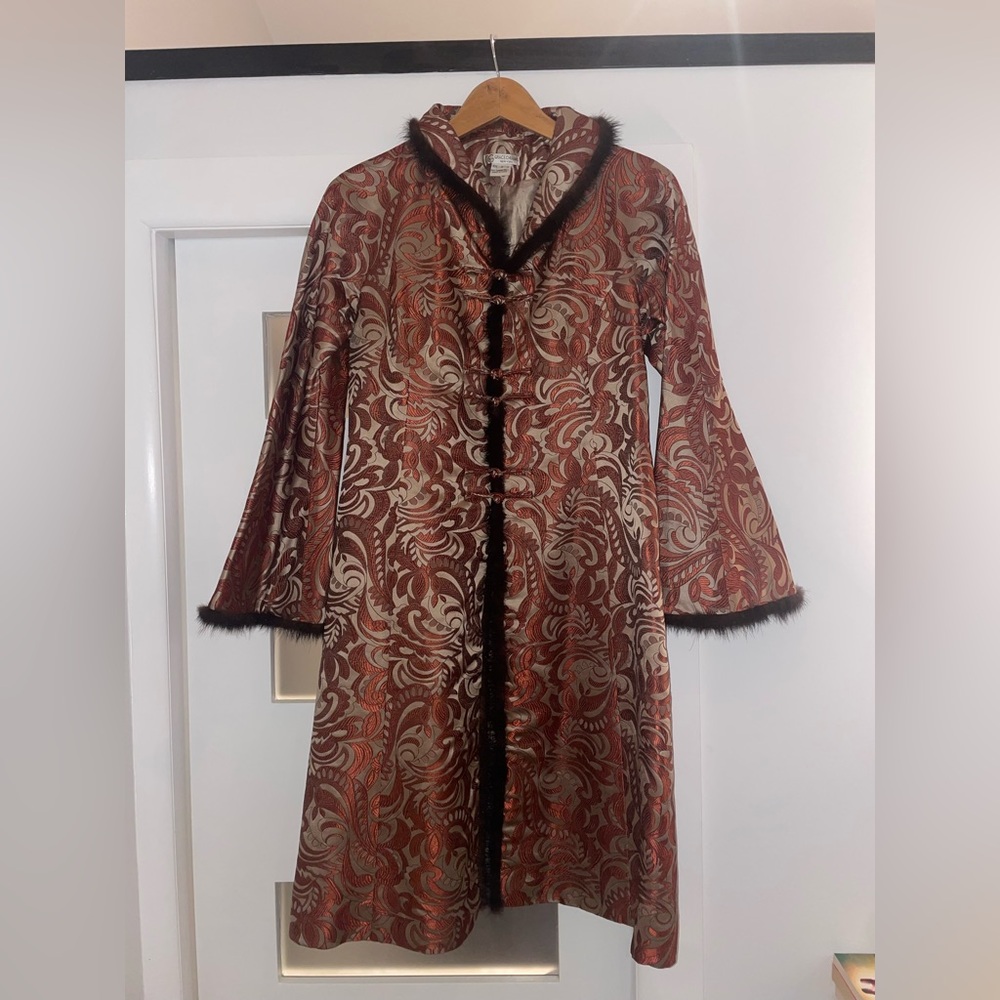 Grace Chuang 100% Silk Orange and Gold Brocade Coat